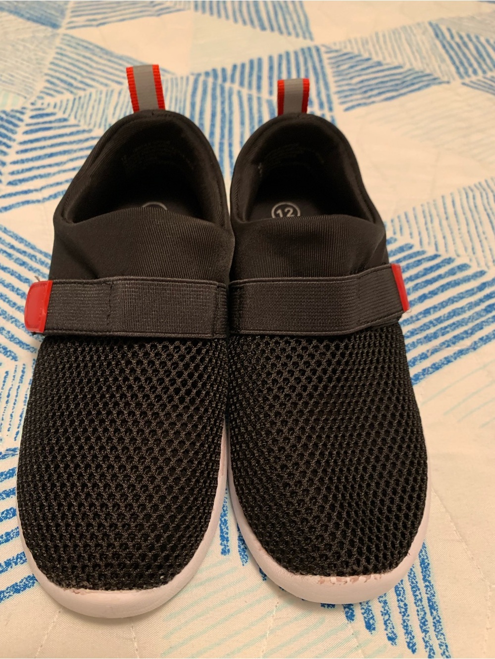 Cat & Jack Black Mesh Slip-On Sneakers with Red Accents